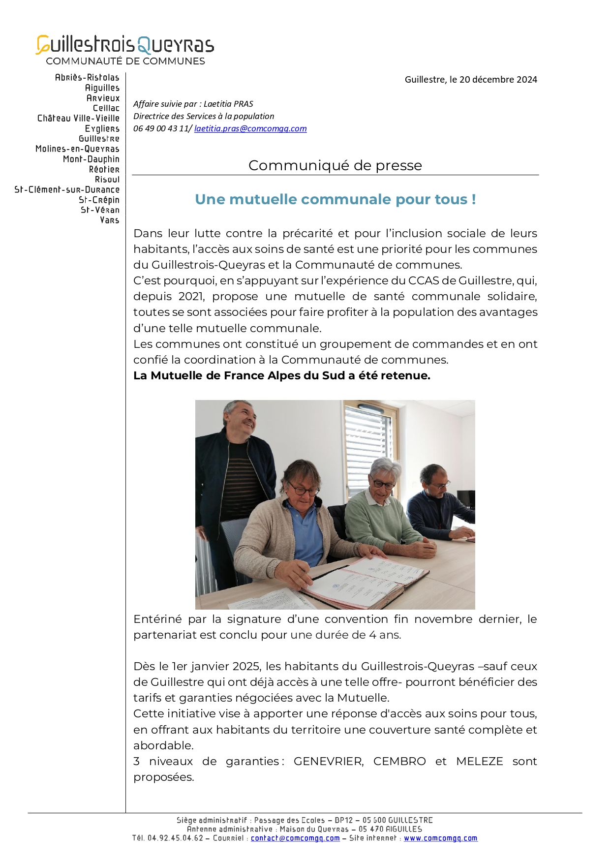 Mutuelle communale communiqué de presse