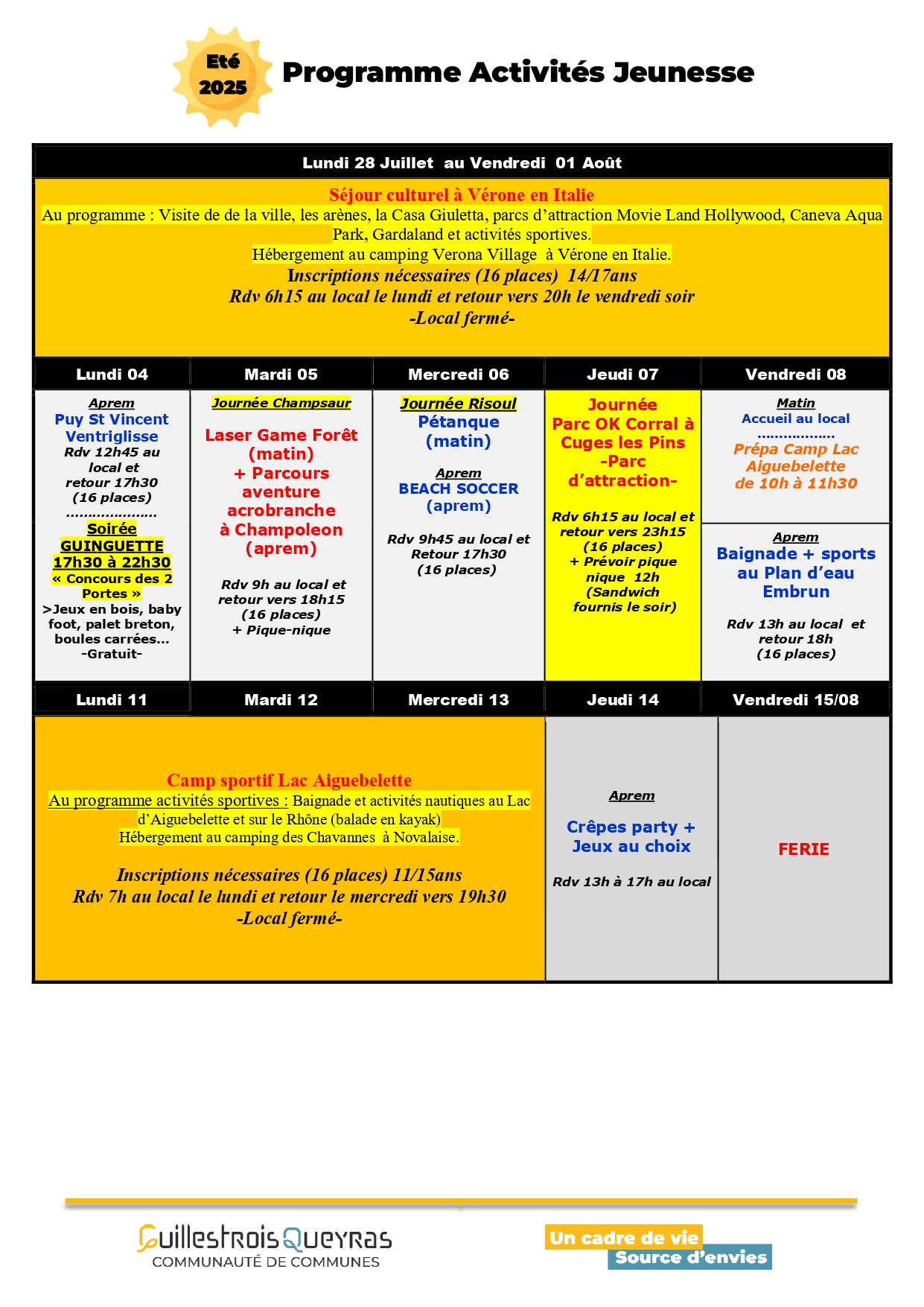 programme activités été 2025 