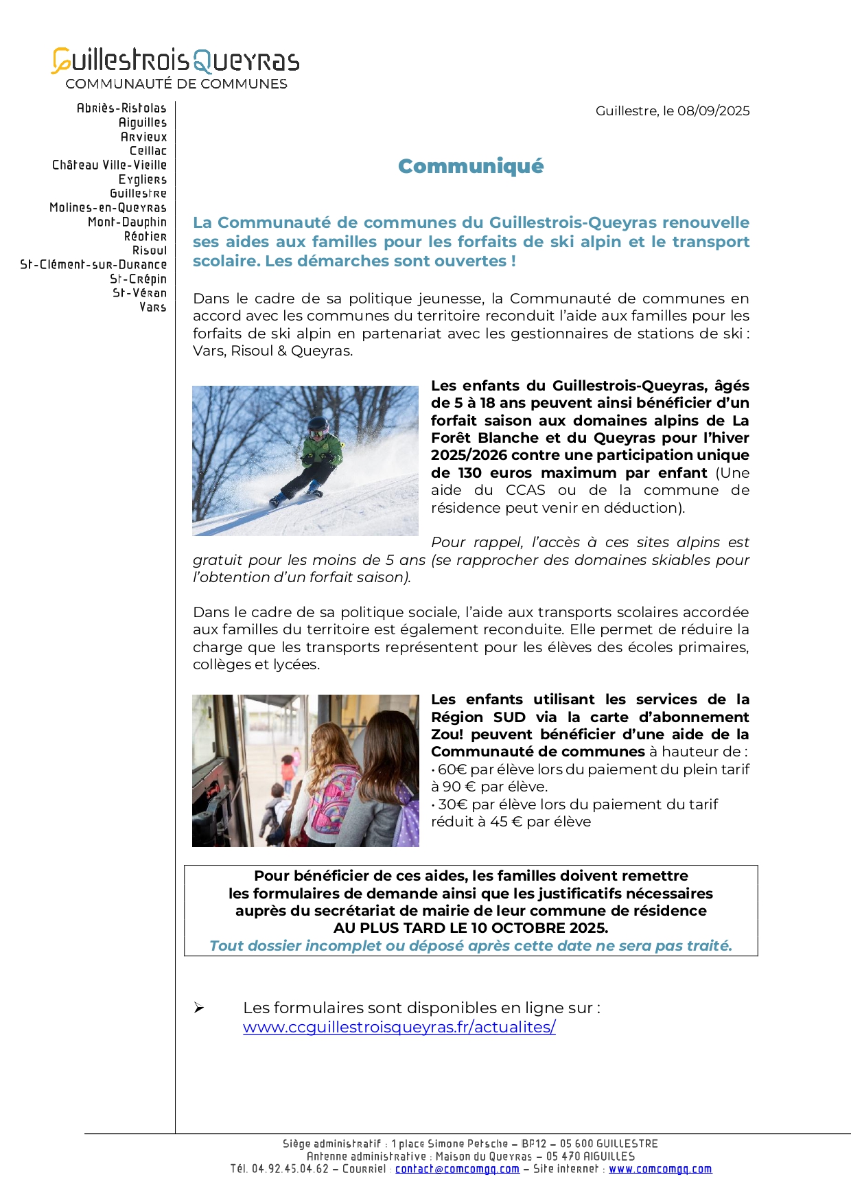 forfaits ski et transports