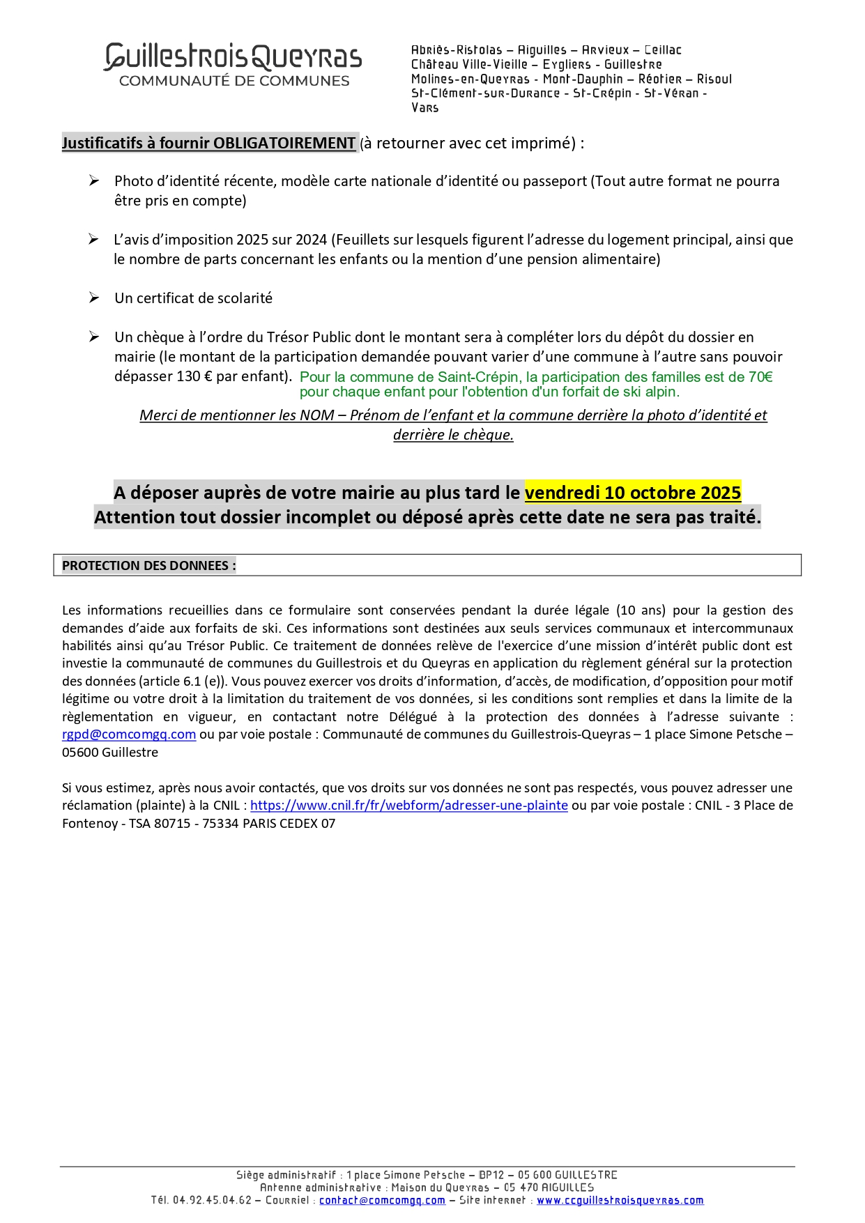 aide aux forfaits de ski 