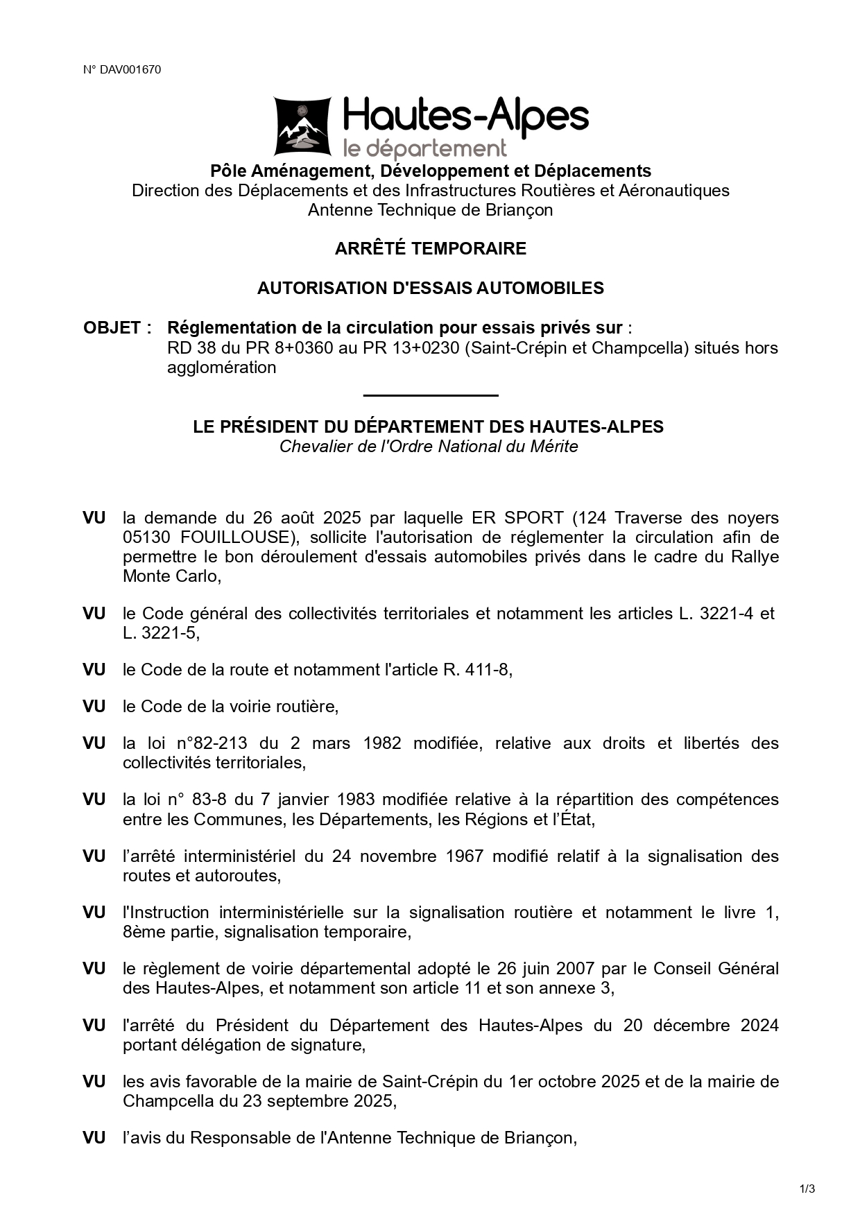 arrêté de circulation