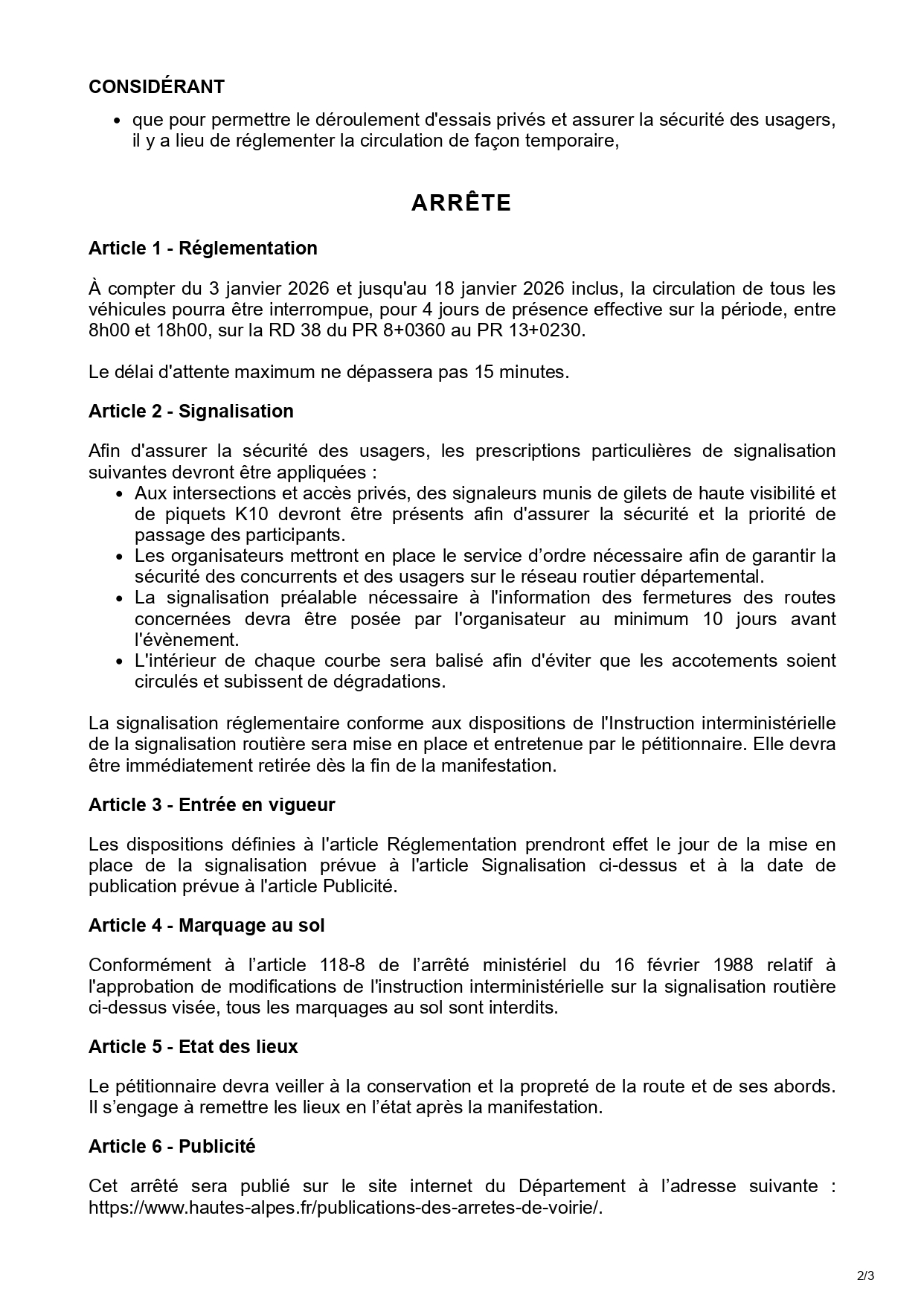 arrêté de circulation