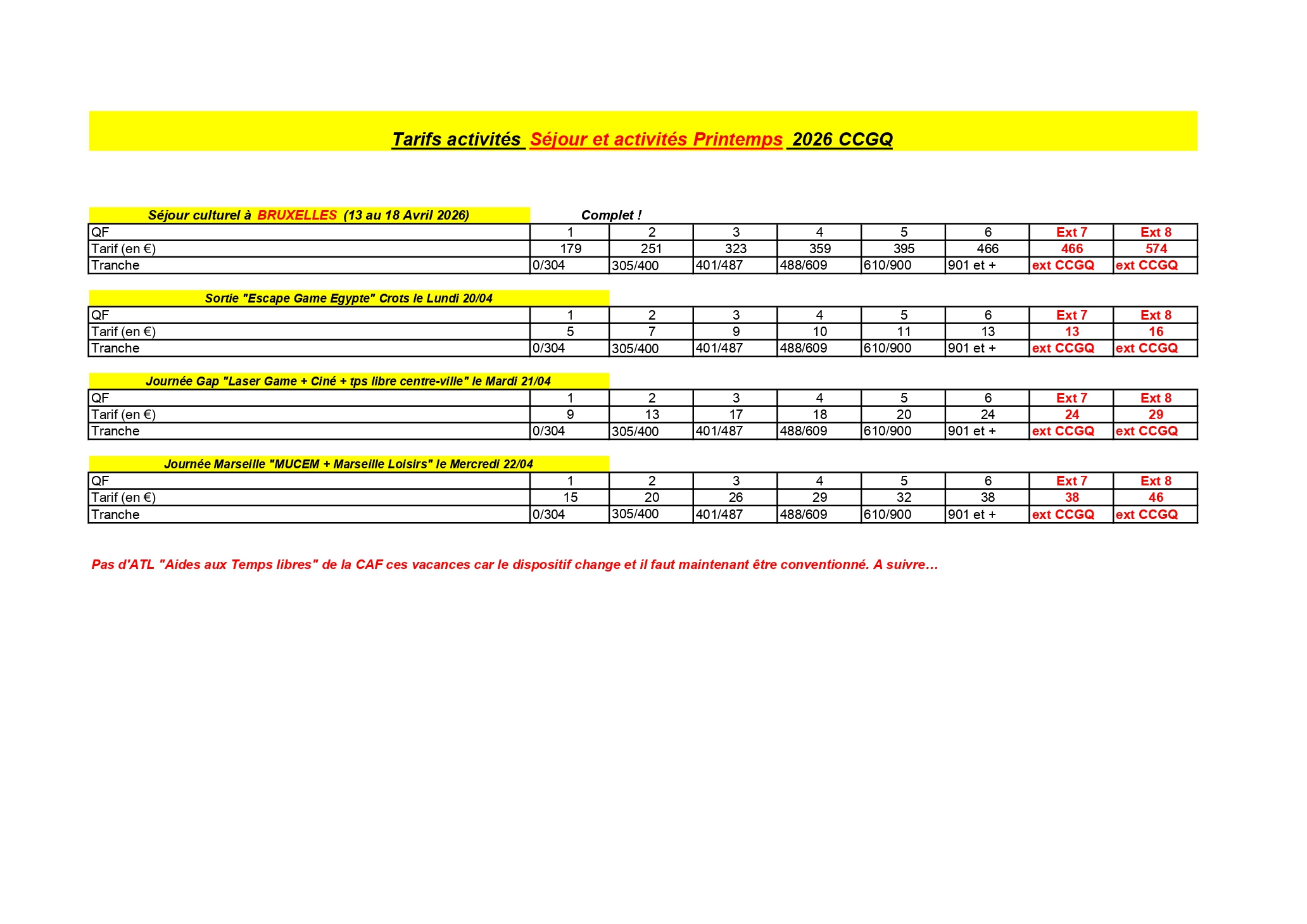 Programme activités infos parents